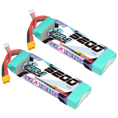 Two GNB 5200mAh 3S LiPo packs with XT60 connectors, angled top view