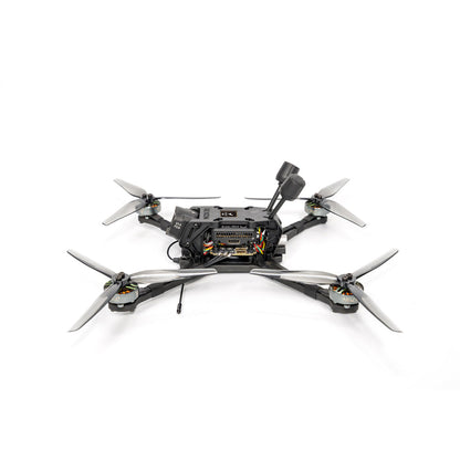 Rear view of Rekon 5 Lite FPV quadcopter showing top plate and internal wiring/ports