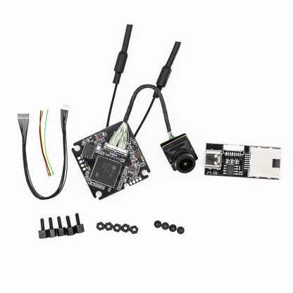 EMAX OpenIPC Wyvern Link Alpha 200mW VTX kit layout with camera, antennas, cables, standoffs and nuts
