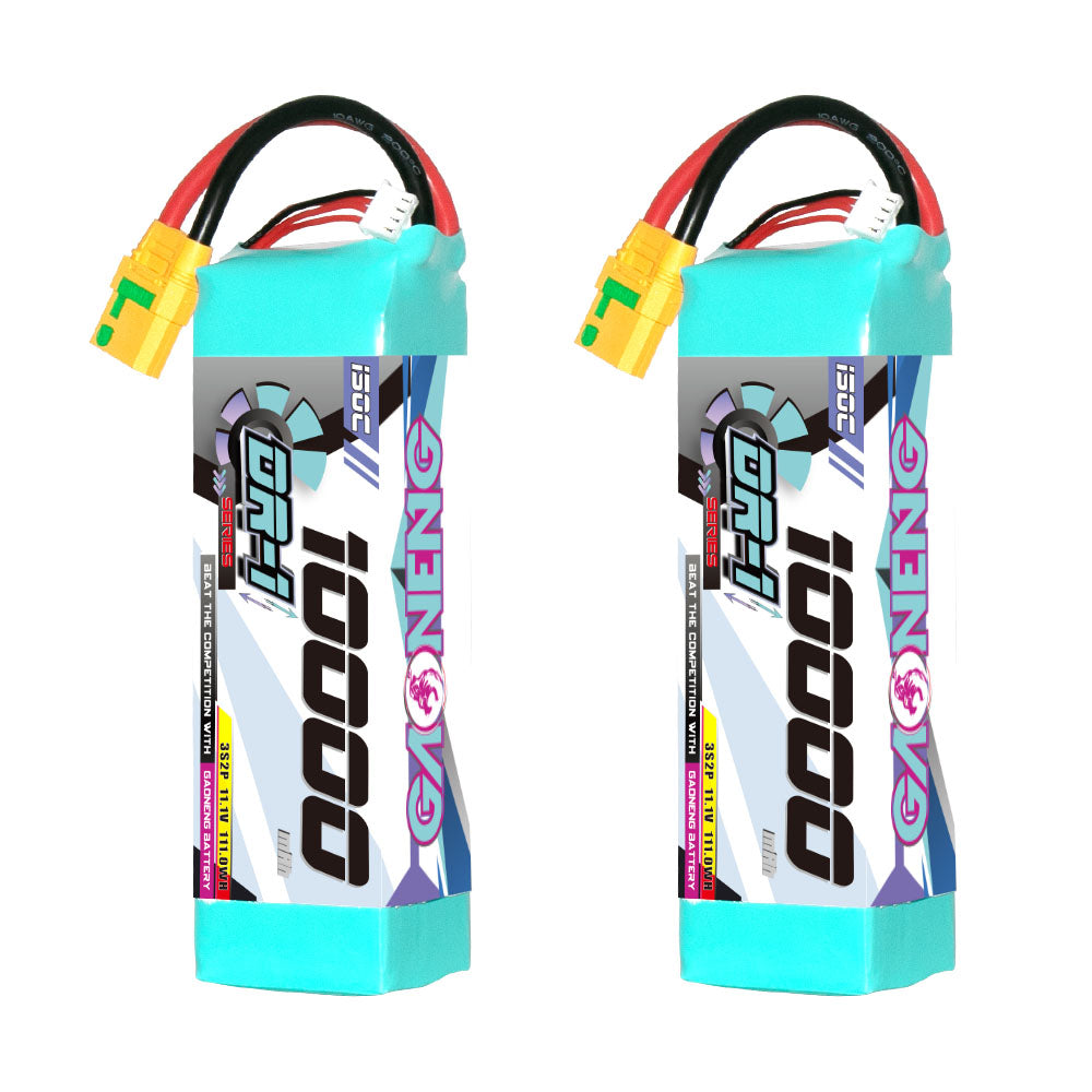 Two views of the GAONENG GNB DR-1 Series 3S 11.1V 10000mAh LiPo battery