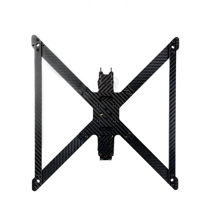 DARWIN X9 Quadcopter FPV Frame bottom view with carbon fiber arms and center plate mounting holes