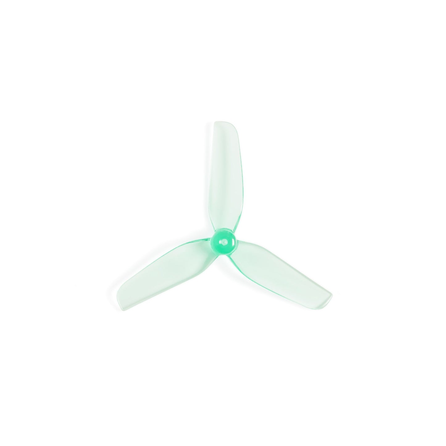 HQ 51mm 3-blade propeller in translucent aquamarine, top view showing hub and three blades