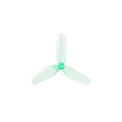 HQ 51mm 3-blade propeller in translucent aquamarine, top view showing hub and three blades