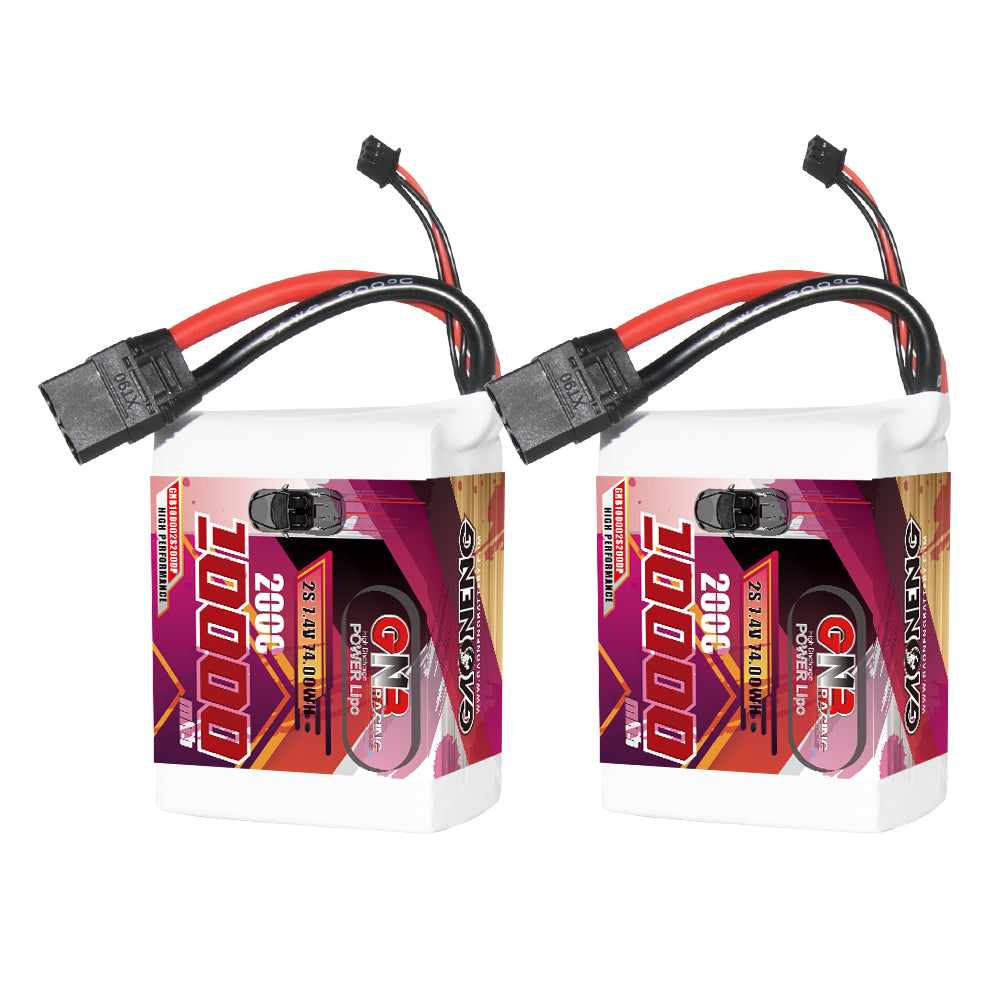 Two GAONENG GNB 10000mAh LiPo batteries with XT90 connectors shown side by side