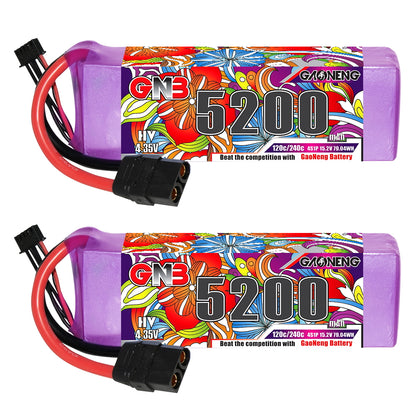 GNB 5200mAh LiHV 4S battery side label view showing capacity and HV 4.35V marking