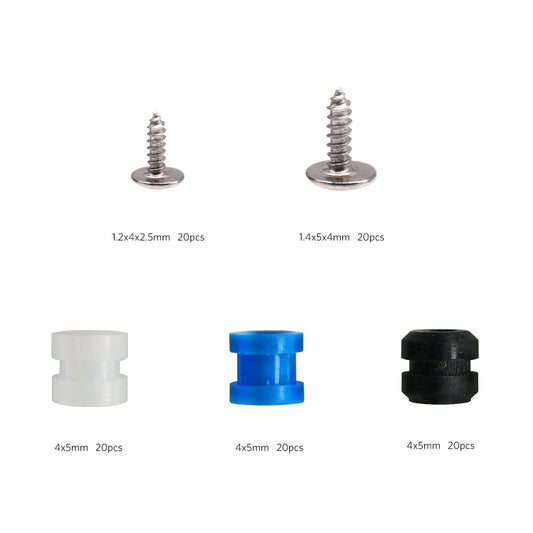 Screws and Rubber Dampers Kit for Whoop FC mounting, showing screw sizes and 4x5mm damper colors