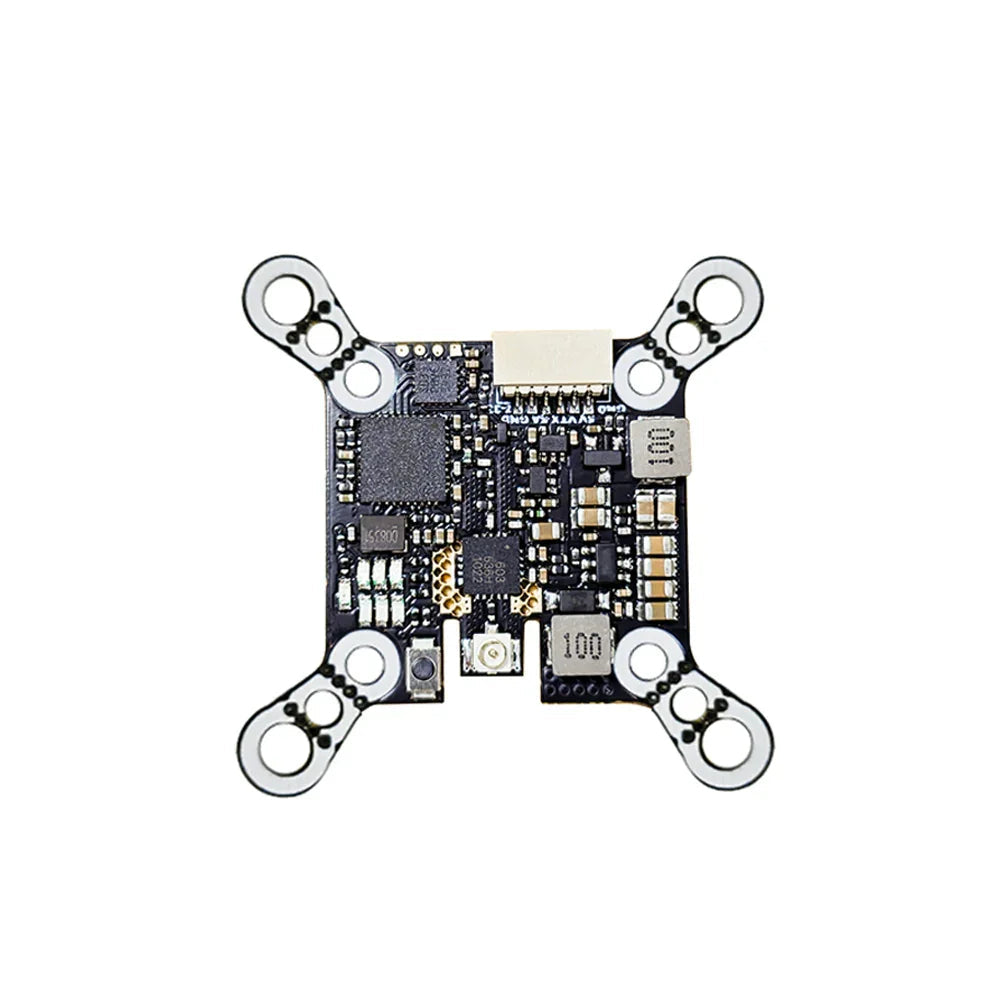 DarwinFPV Baby Ape VTX top view showing components, u.FL antenna connector and plug socket