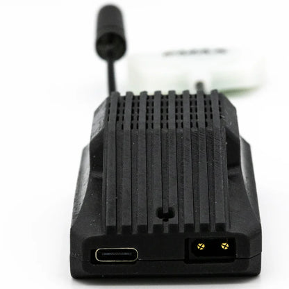 Close-up of Wyvern Link VRX front edge showing USB-C port and power connector