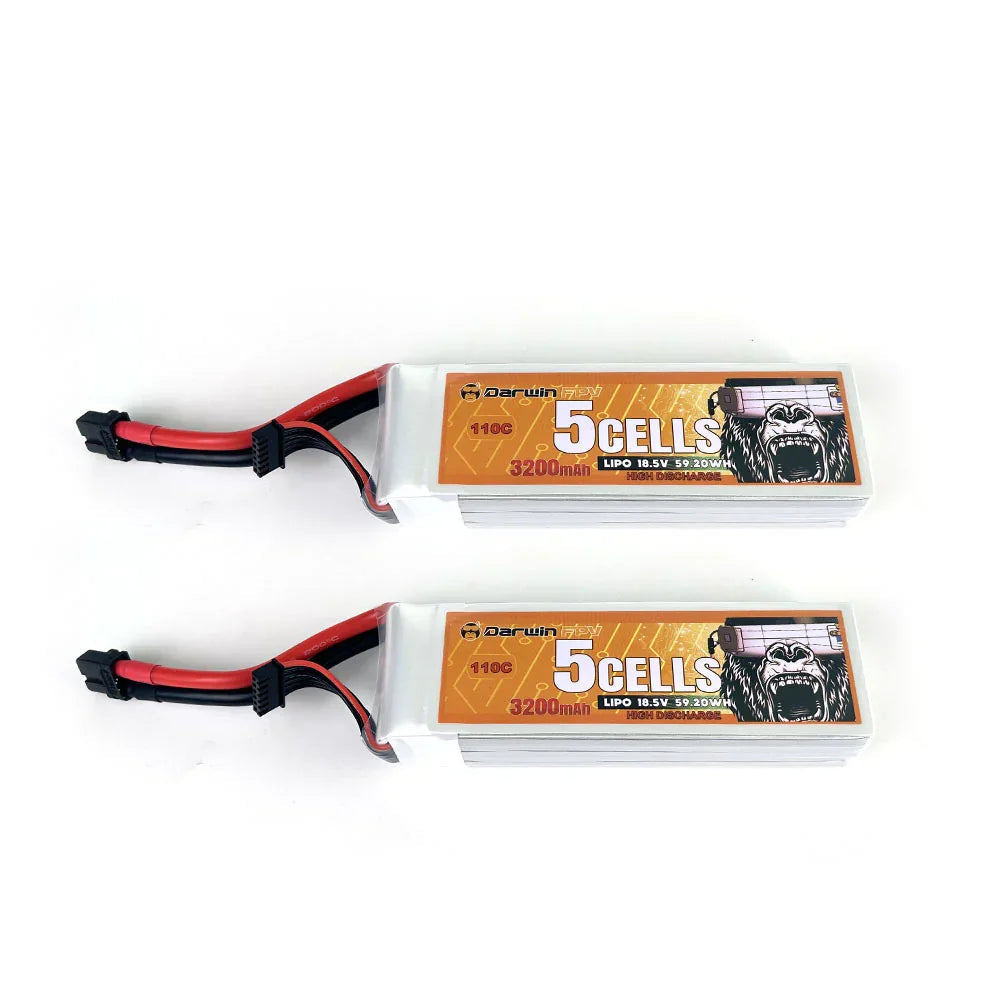 Two 5S 3200mAh LiPo battery packs shown side by side with power lead and balance lead