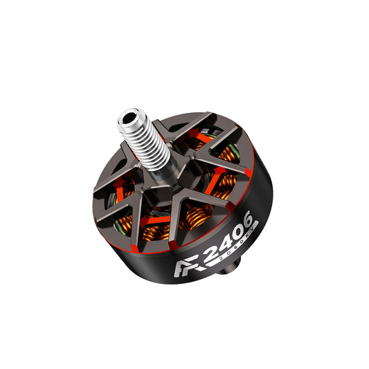 Axisflying AF2406 2080KV brushless motor with black open-frame bell, copper windings, and threaded shaft
