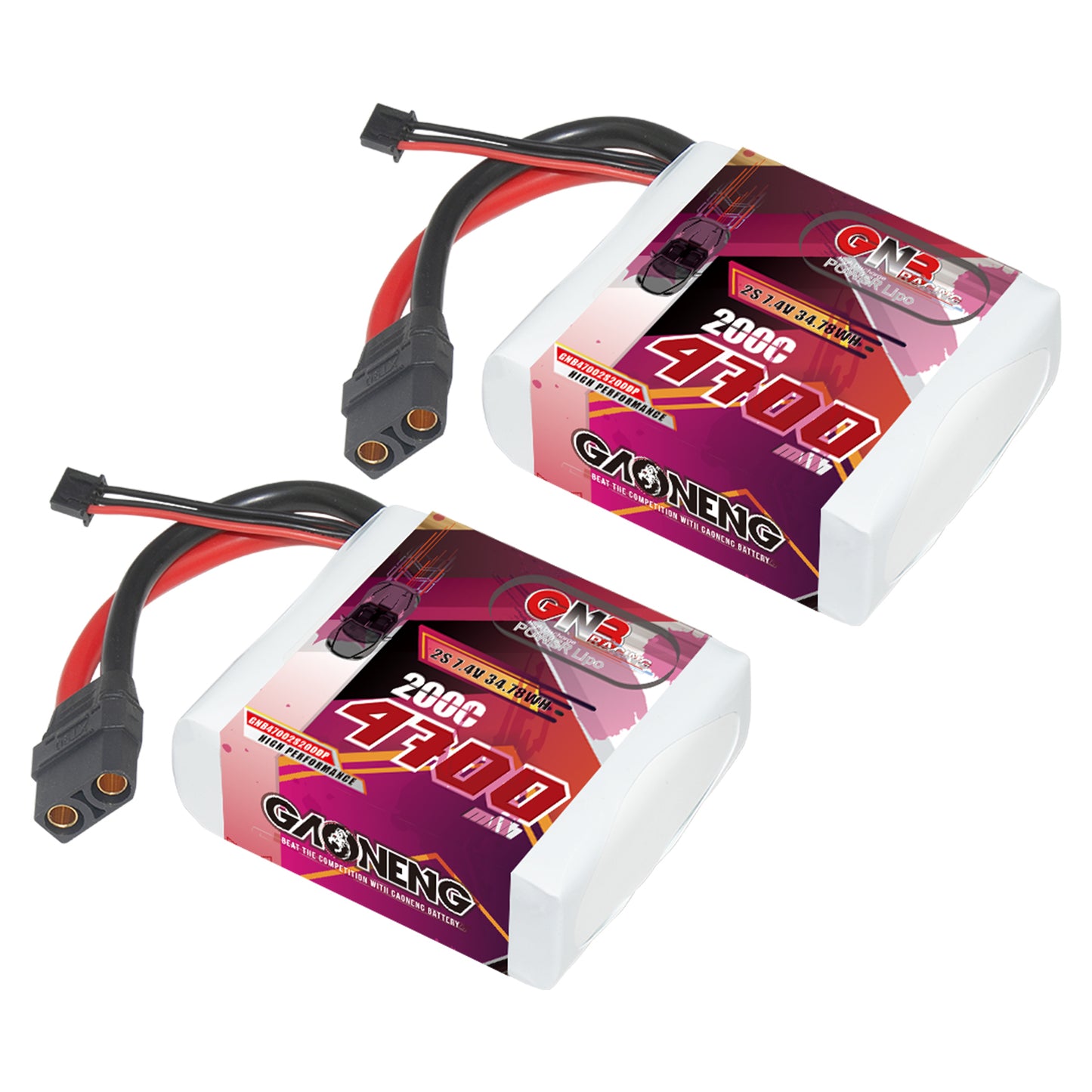 Two GAONENG GNB 4700mAh 2S LiPo battery packs shown with XT90 connectors