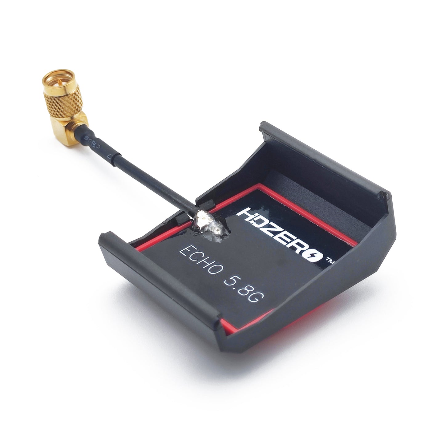 HDZero Echo 5.8G patch antenna close-up with short coax lead and right-angle gold connector