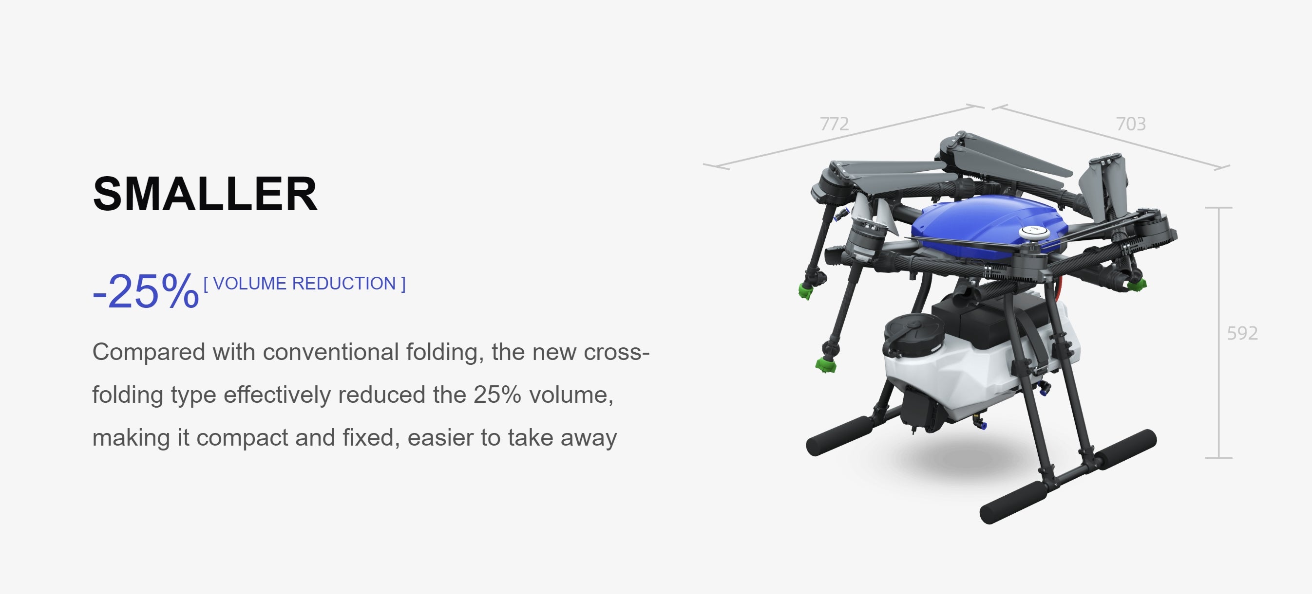 EFT E610M 10L Agriculture Drone, Compact design reduces volume by 25% for easier transportation.