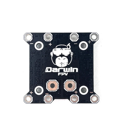 DarwinFPV PDB rear view with Darwin FPV logo and two large solder pads, 30x30mm mounting holes