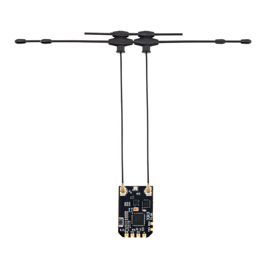 RadioMaster XR3 Nano ExpressLRS diversity receiver with dual antennas on white background