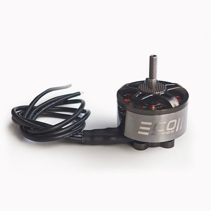 ECOII series multirotor brushless motor side view with threaded shaft and attached power wires