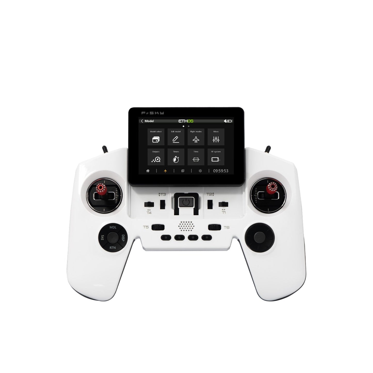 White X-Lite RII transmitter front view showing ETHOS home screen and control sticks