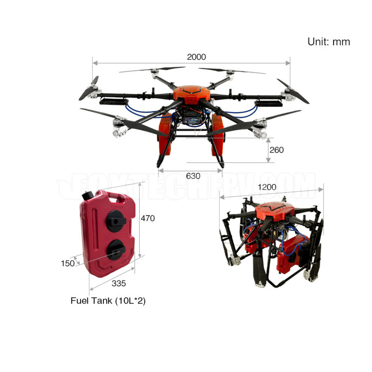 Foxtech Thor 210 Hybrid Hexacopter - 56KG Takeoff 10KG Effective Payload Gasoline Electric Industrial Drone