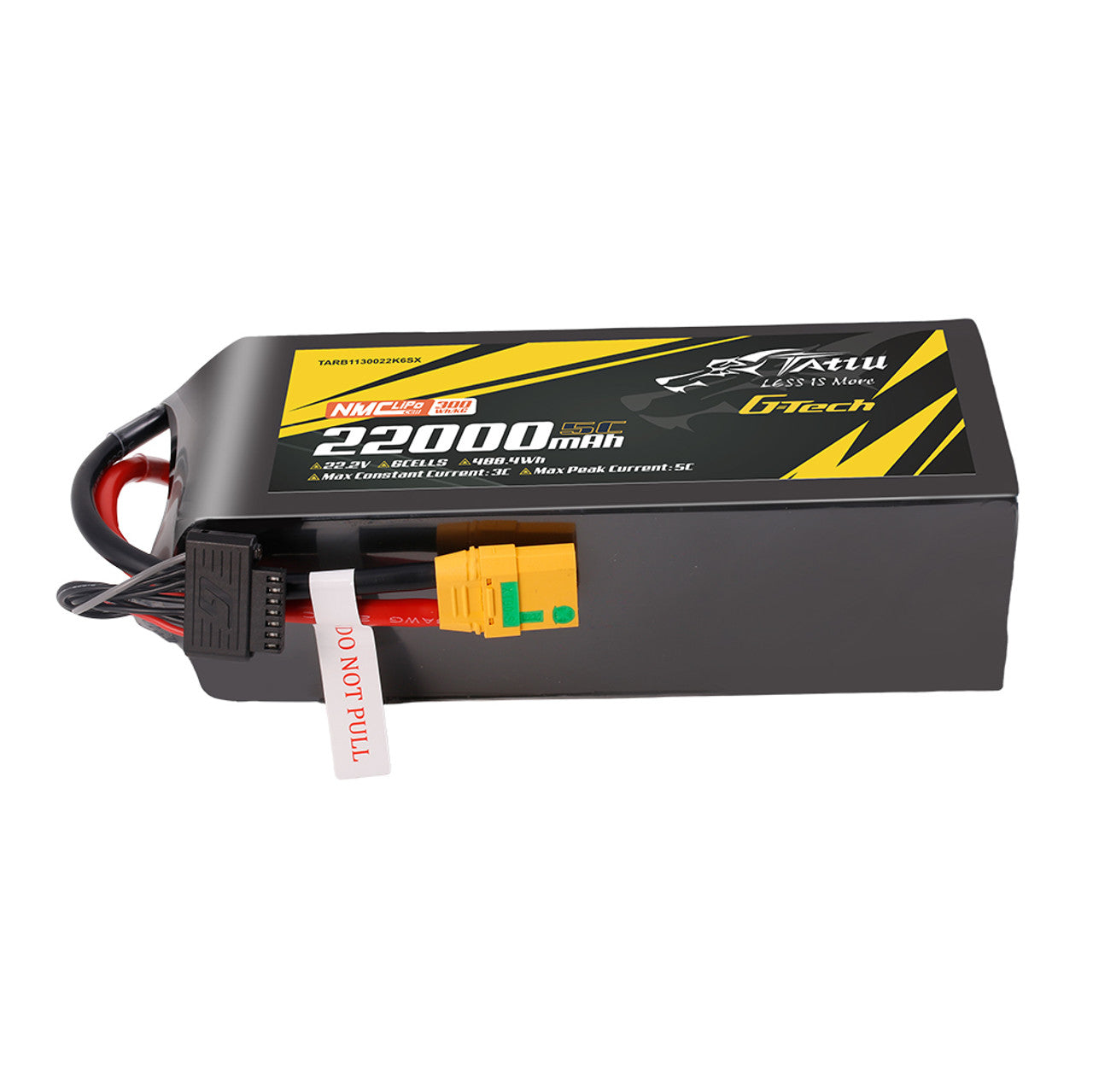 Tattu G-Tech 22000mAh 6S1P NMC LiPo battery with XT90S, 300Wh/kg energy density, 488.4Wh capacity, max 3C continuous/5C peak discharge, designed for industrial drones.