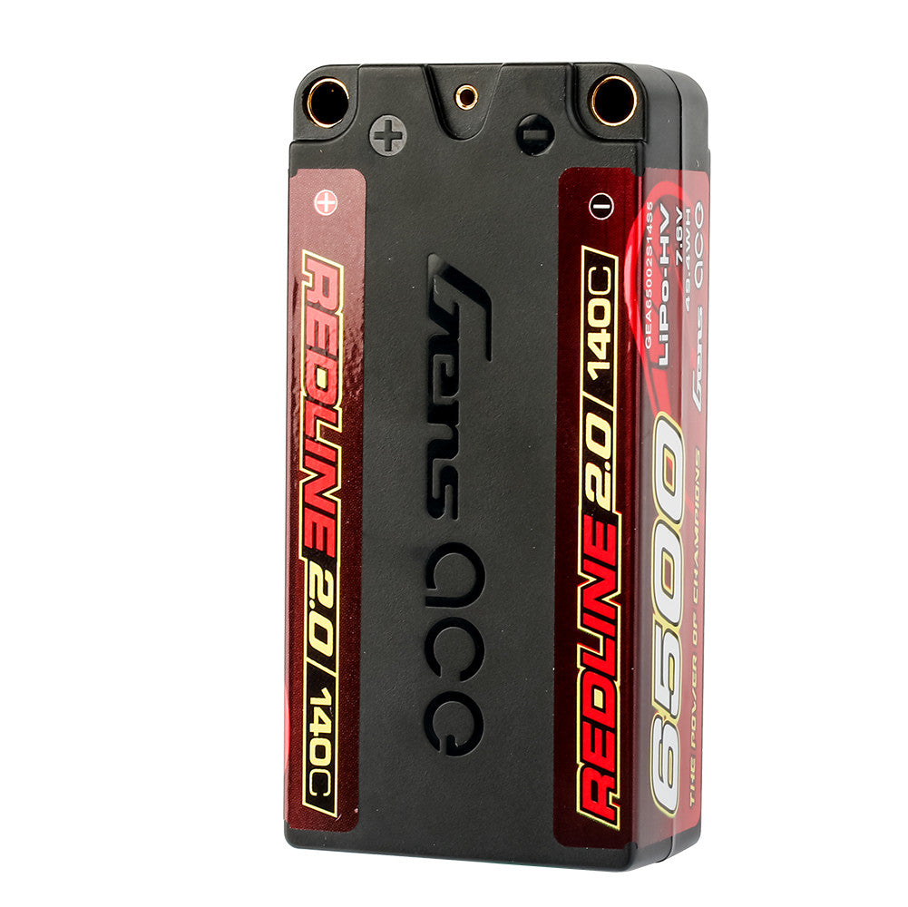 Gens ace Redline 2.0 6500mAh 2S shorty hardcase LiPo battery with recessed 5.0mm bullet ports