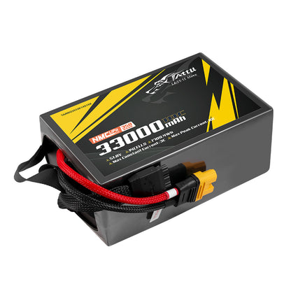 Tattu 33000mAh 14S Lipo battery, 51.8V, 10C, NMC cells, 350Wh/kg energy density, AS150U-F plug, 1709.4Wh capacity, supports max 30C peak current, designed for industrial drones.