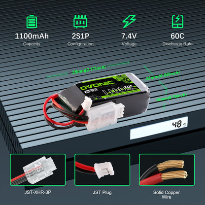 Ovonic 2S 1100mAh 60C 7.4V Batteria LiPo con connettore JSTPHR