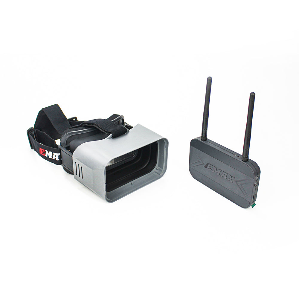 Transporter 2 FPV goggles face opening with separate 5.8GHz receiver module and two antennas
