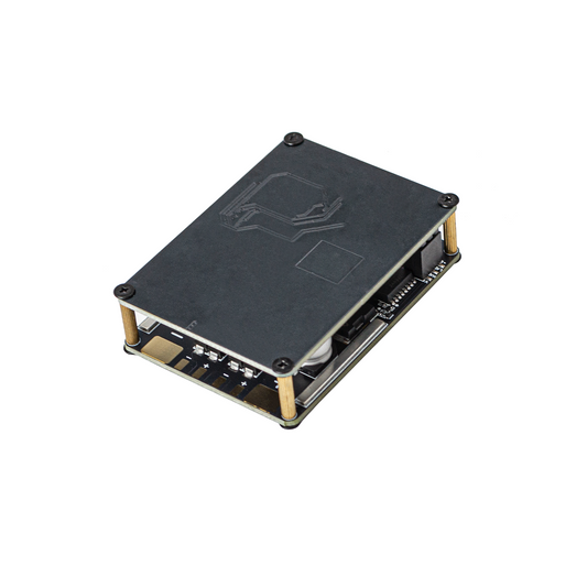 OddityRC Vortex F100 12S ESC with protective top plate and brass standoffs, angled view