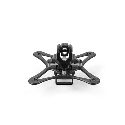Nanofly20 2S micro quad frame with battery holder, front view showing camera mount opening