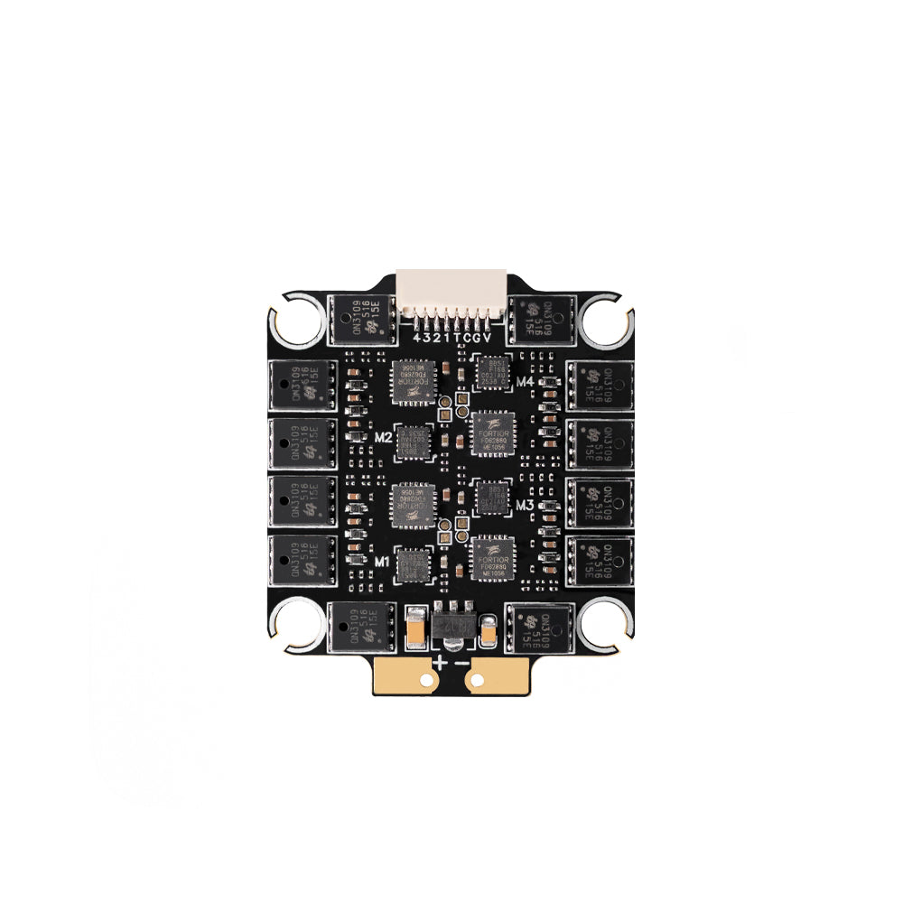 HGLRC 60A 4in1 6S 8-bit V2 ESC underside view showing MCU, MOSFETs and signal connector