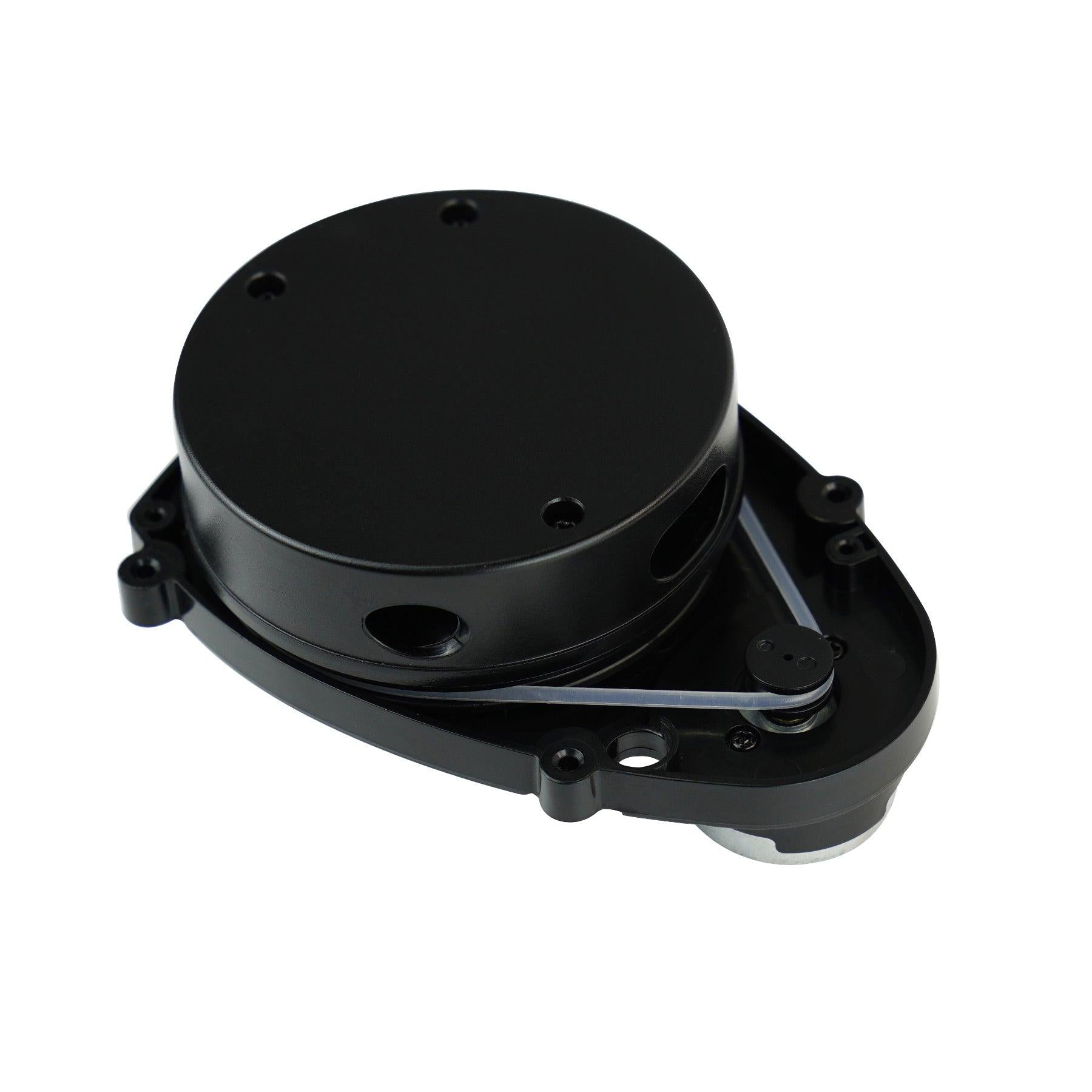 YDLIDAR X3 Pro lidar top view showing round housing, mounting holes, and belt drive base