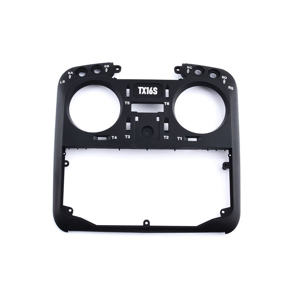 RadioMaster TX16S faceplate front shell with stick gimbal cutouts and TX16S label