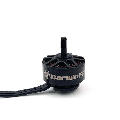 DarwinFPV 2812 BLDC Motor close-up with threaded shaft and DarwinFPV logo, black housing