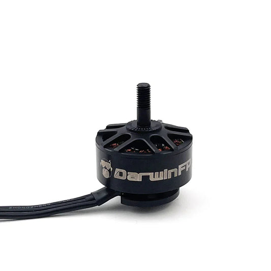 DarwinFPV 2812 BLDC Motor close-up with threaded shaft and DarwinFPV logo, black housing