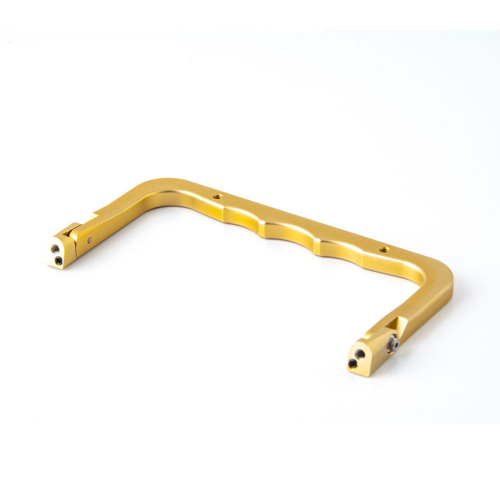 Gold TX16S CNC aluminum folding handle replacement, angled top view showing mounting ends and grip scallops