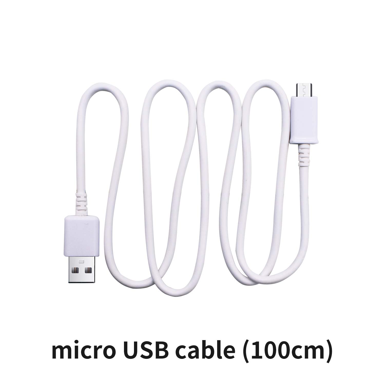 White USB-A to micro USB cable, 100cm length, straight connectors