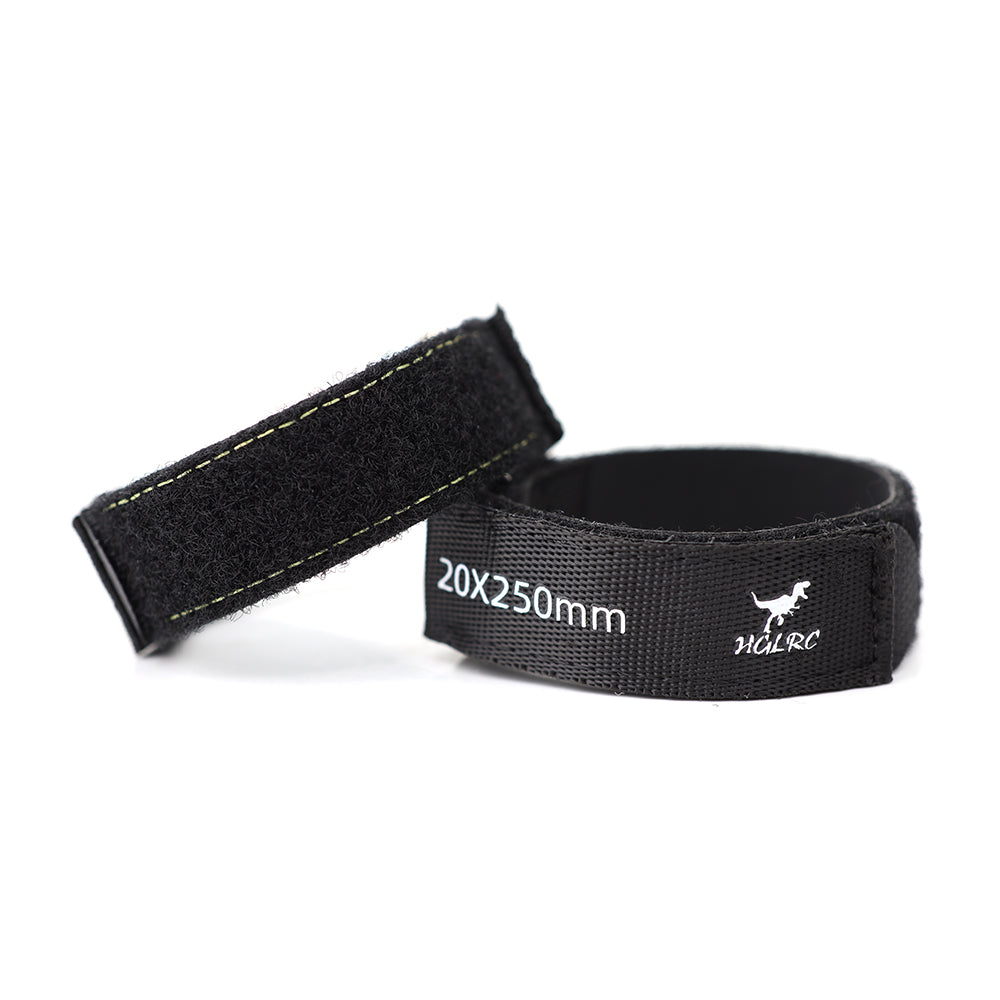 HGLRC Kevlar Aramid Fiber Battery Strap 20x250mm, looped view showing Velcro and stitched edge