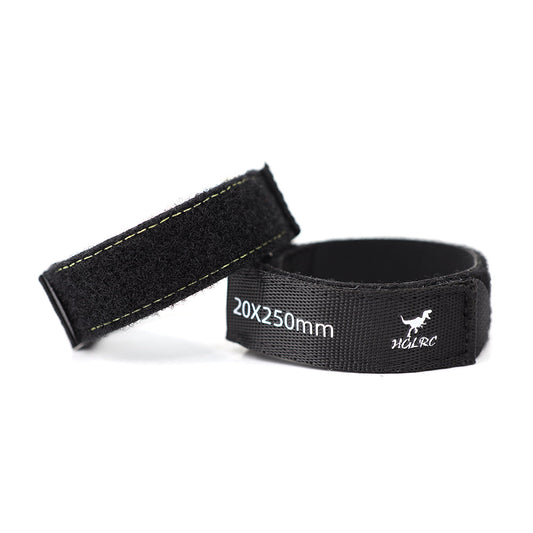 HGLRC Kevlar Aramid Fiber Battery Strap 20x250mm, looped view showing Velcro and stitched edge
