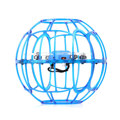 HGLRC D200 Soccer Drone in blue protective cage, side profile showing internal quad frame