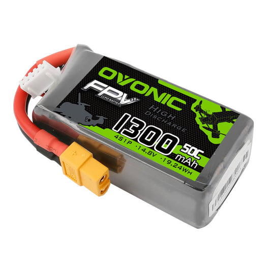 OVONIC 4S LiPo Battery 1300mAh 50C 14.8V pack with XT60 plug and JST-XH balance lead