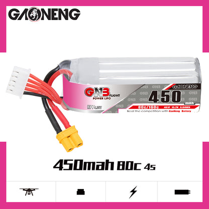 GAONENG GNB LiHV 4S 15.2V 450mAh 80C XT30 LiPo Battery Long Type