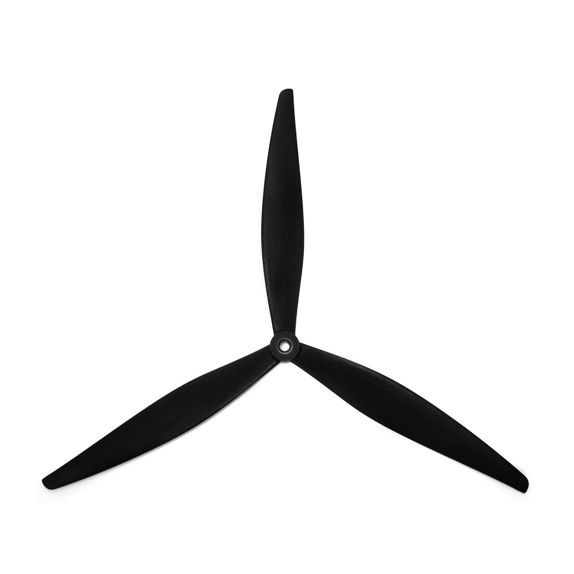 HQProp 13x8x3 tri-blade propeller in black, top view on white background