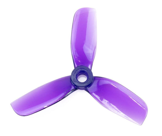 HQProp Duct-3 3in tri-blade cinewhoop propeller, purple transparent, top view with center hub