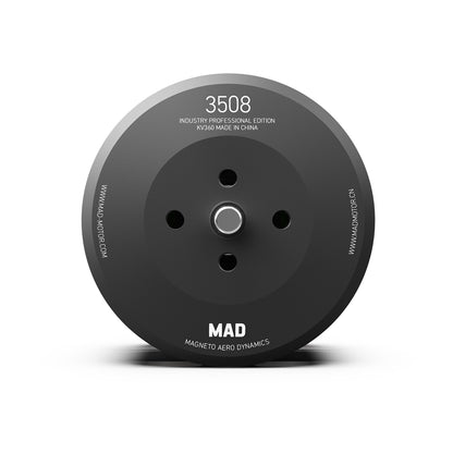 Top view of MAD 3508 IPE drone motor bell with KV360 marking, centered shaft hole and four mounting holes
