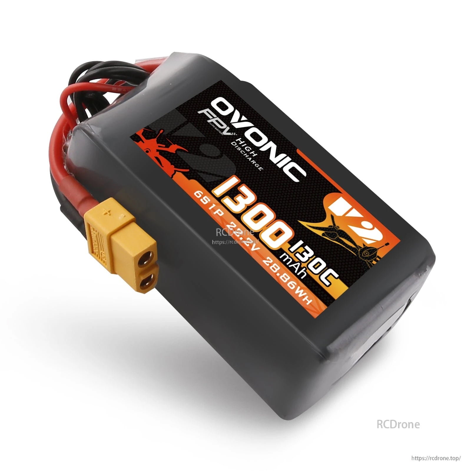 2x Ovonic 6S 1300mAh LiPo Battery close-up showing soft-case pack label and XT60 connector