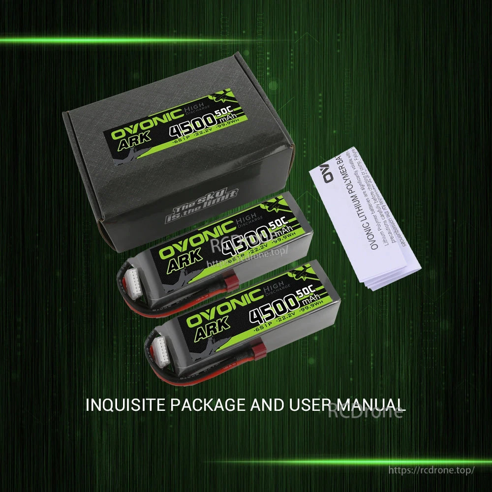Package contents: Ovonic ARK 6S 4500mAh LiPo batteries with retail box and user manual