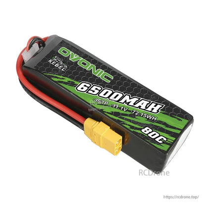 Ovonic Rebel 6500mAh 3S 11.1V 80C LiPo softcase battery with XT90 connector and leads