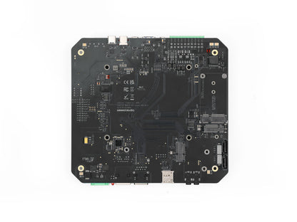 Industrial carrier board for Jetson AGX Orin with 10GbE/GbE, USB 3.1, M.2 slots, SATA III, HDMI 2.1, and 12–36V DC input.