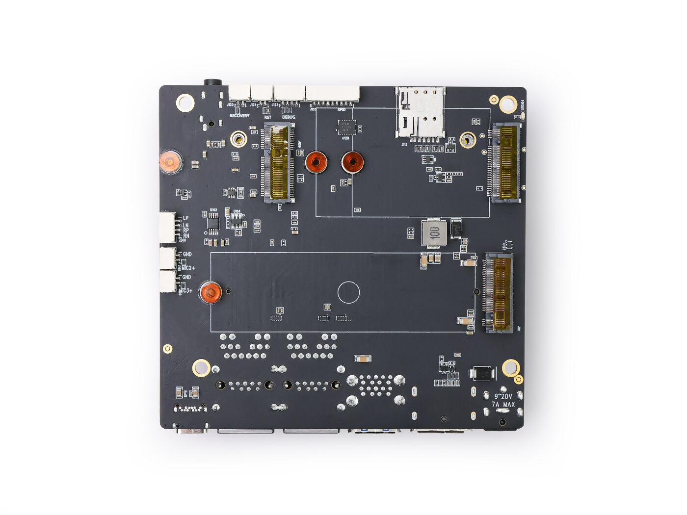 A608 Carrier Board for Jetson Orin NX/Orin Nano, Dual GbE, 2x CSI, M.2 Key M/E/B, DP, 4x USB 3.2, 9–20V DC