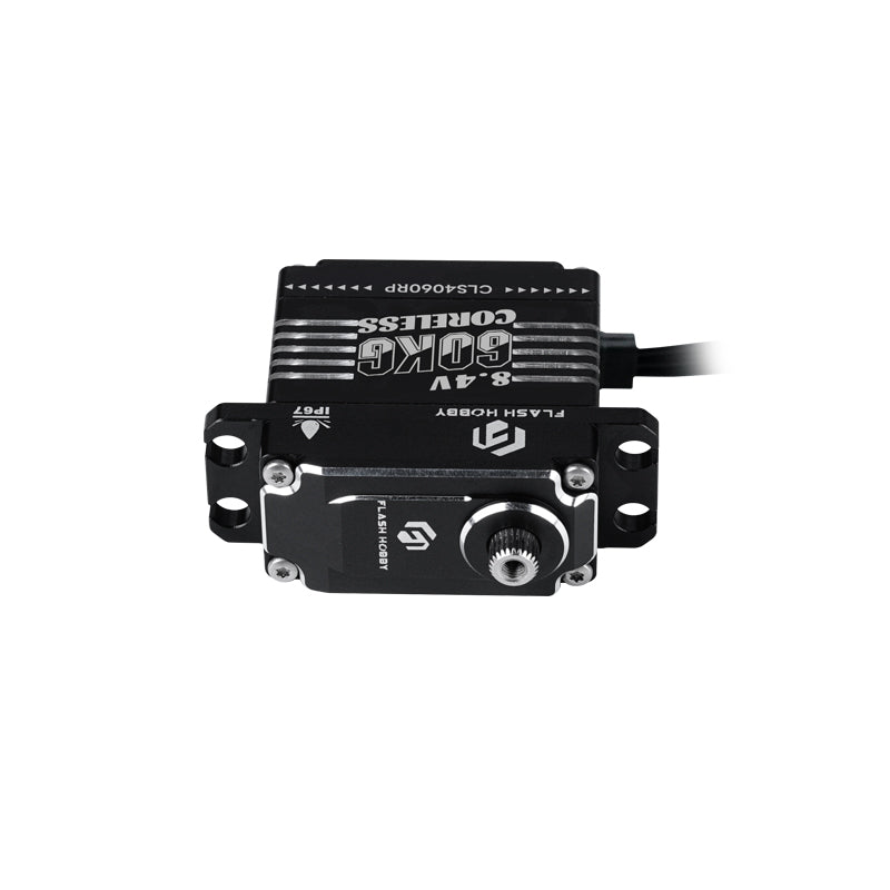 Flashhobby CLS4060RP digital coreless servo with metal case, mounting tabs, and output spline gear